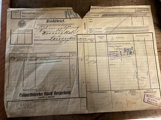 Original Deutsche Reichsbahn Freight Bill