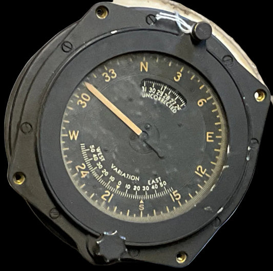 WWII U.S. Aircraft Gyro Flux Gate Compass – Master Indicator w/ Housing (Pioneer Instrument)