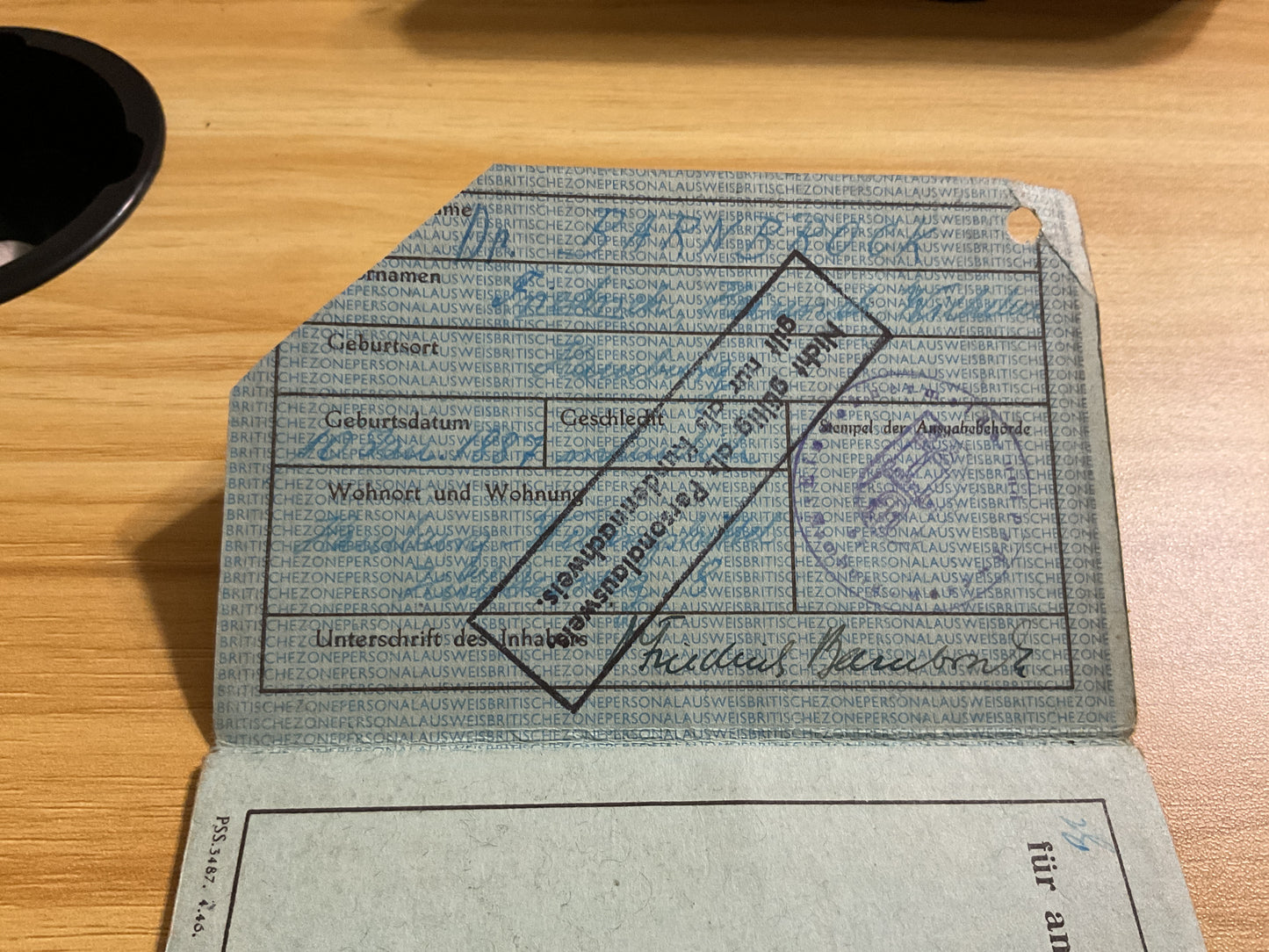 Original 1945 British Occupation Zone German Personalausweis-Hamburg-Allied Post WWII ID Document