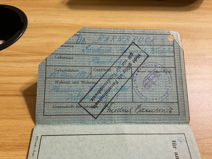Original 1945 British Occupation Zone German Personalausweis-Hamburg-Allied Post WWII ID Document