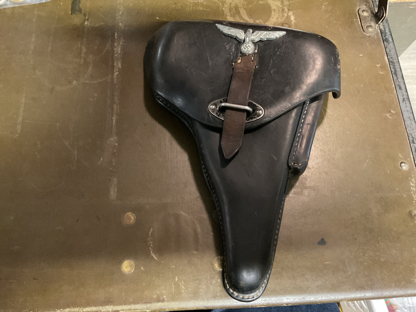 WWII ORIGINAL P38 Hard Shell Holster NSDAP Party Eagle Hat Pin