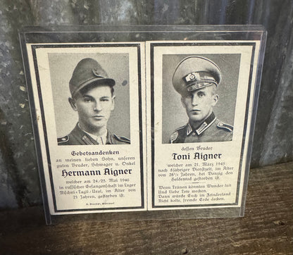 WWII German Memorial Death Card- Two Brothers – KIA & POW Death