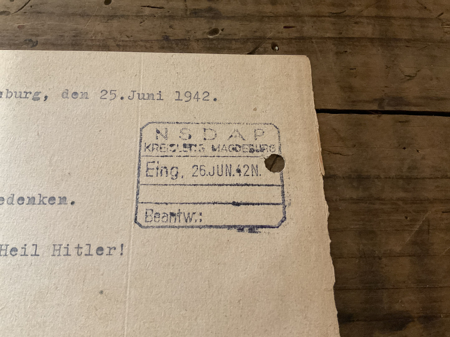 Original 1942 Deutsche Reichsbahn Political Reliability Inquiry to the NSDAP-Confidential Personnel Screening Letter