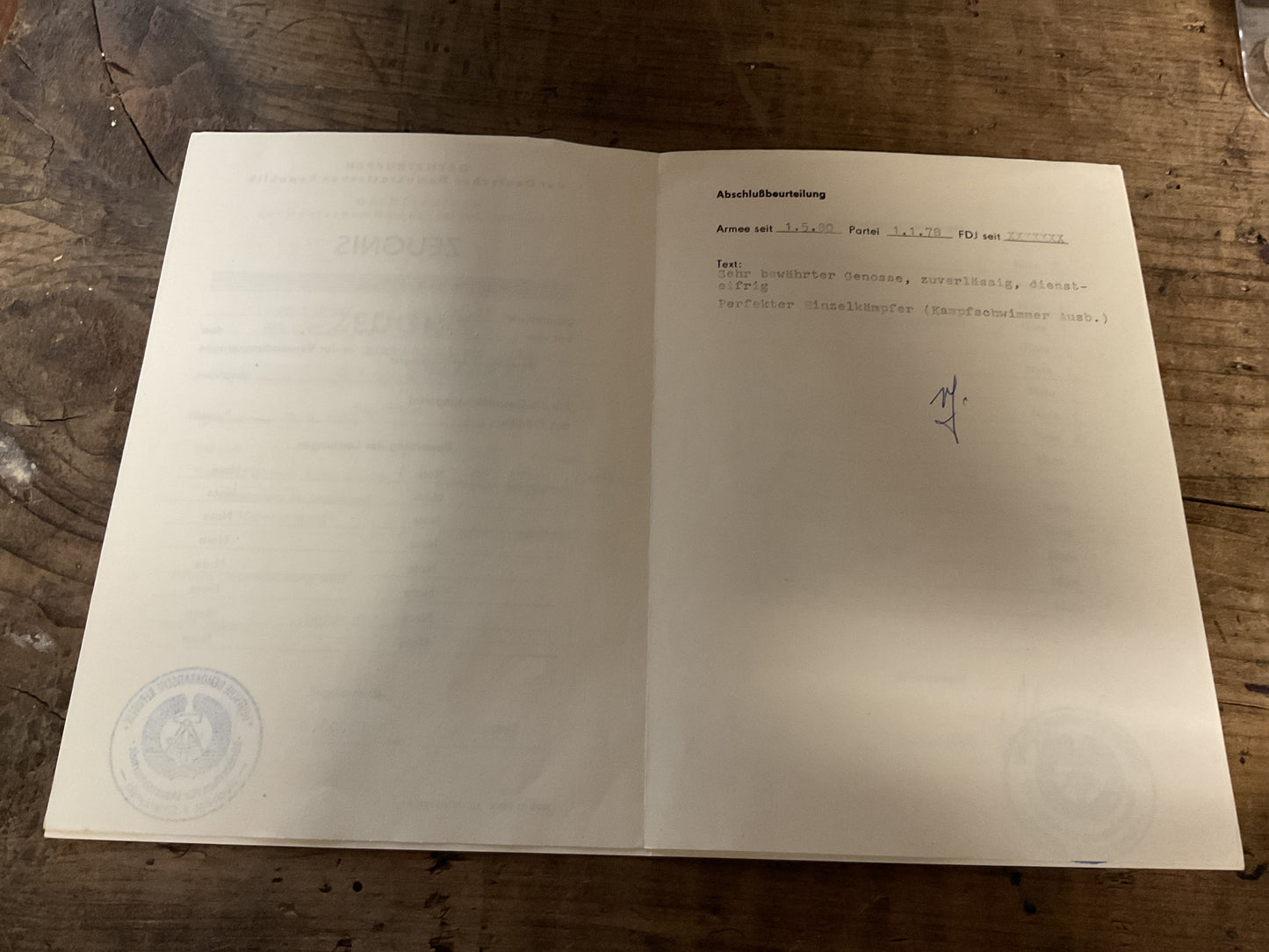 Original East German DDR Border Guard Dog Training Certificate-1986 to 1989