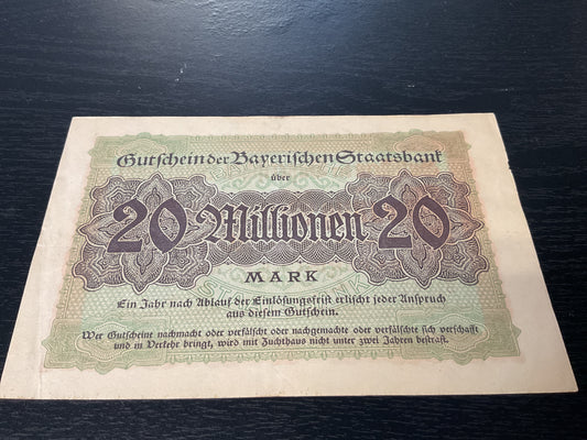 German 20 Million Mark Note 1923