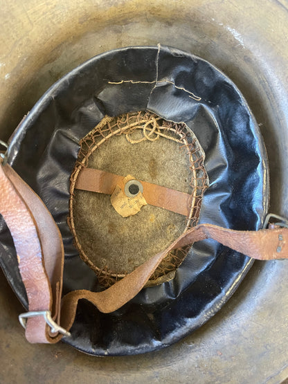 WWI British Brodie Mk I Steel Helmet – Named “P. Gilbert” – Original Liner