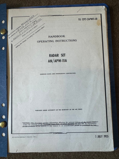 1955 Radar Set AN/APW-11A Operating Instructions Handbook