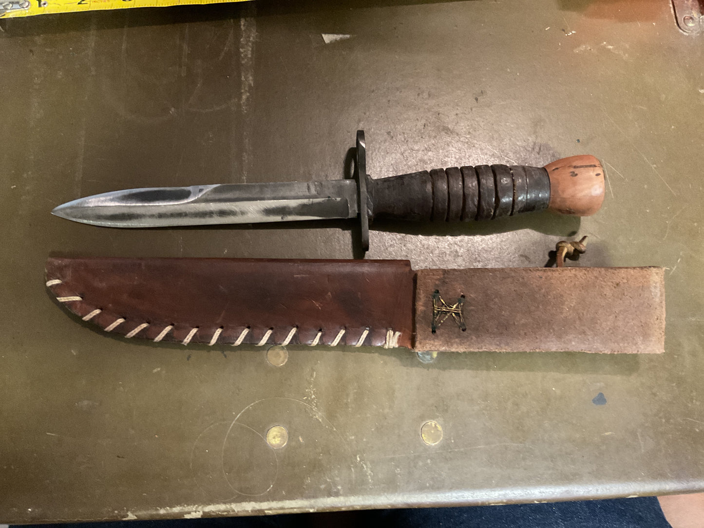 WWII Theatre Knife brown wooden handle top