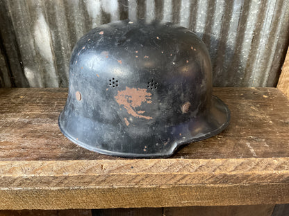 German M34 Pattern Fire/Police Helmet-Black Finish w/ Leather Liner & Chinstrap