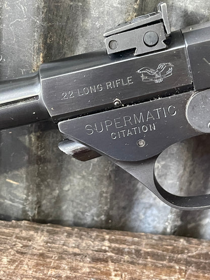 High Standard Supermatic Citation Model 102 .22 LR – Target Pistol – Original Box, 2 Magazines, Barrel Weights & Extra Grips