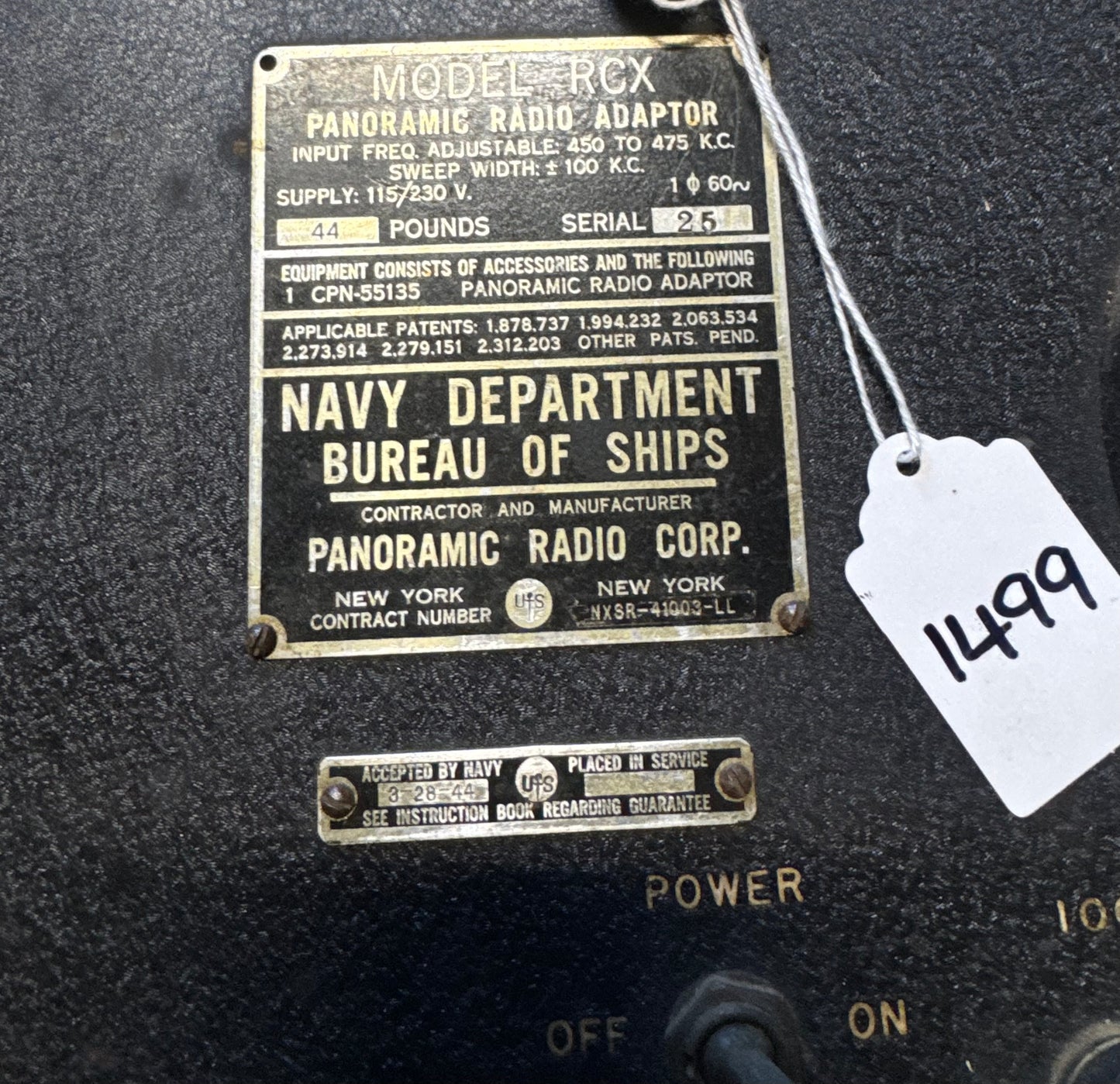 WWII Navy Bureau of Ships Model RCX Panoramic Radio Adaptor