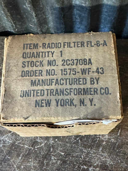 WWII Radio Filter FL-8-A NOS in Original Box United Transformer Co. Military Aircraft Radio Component
