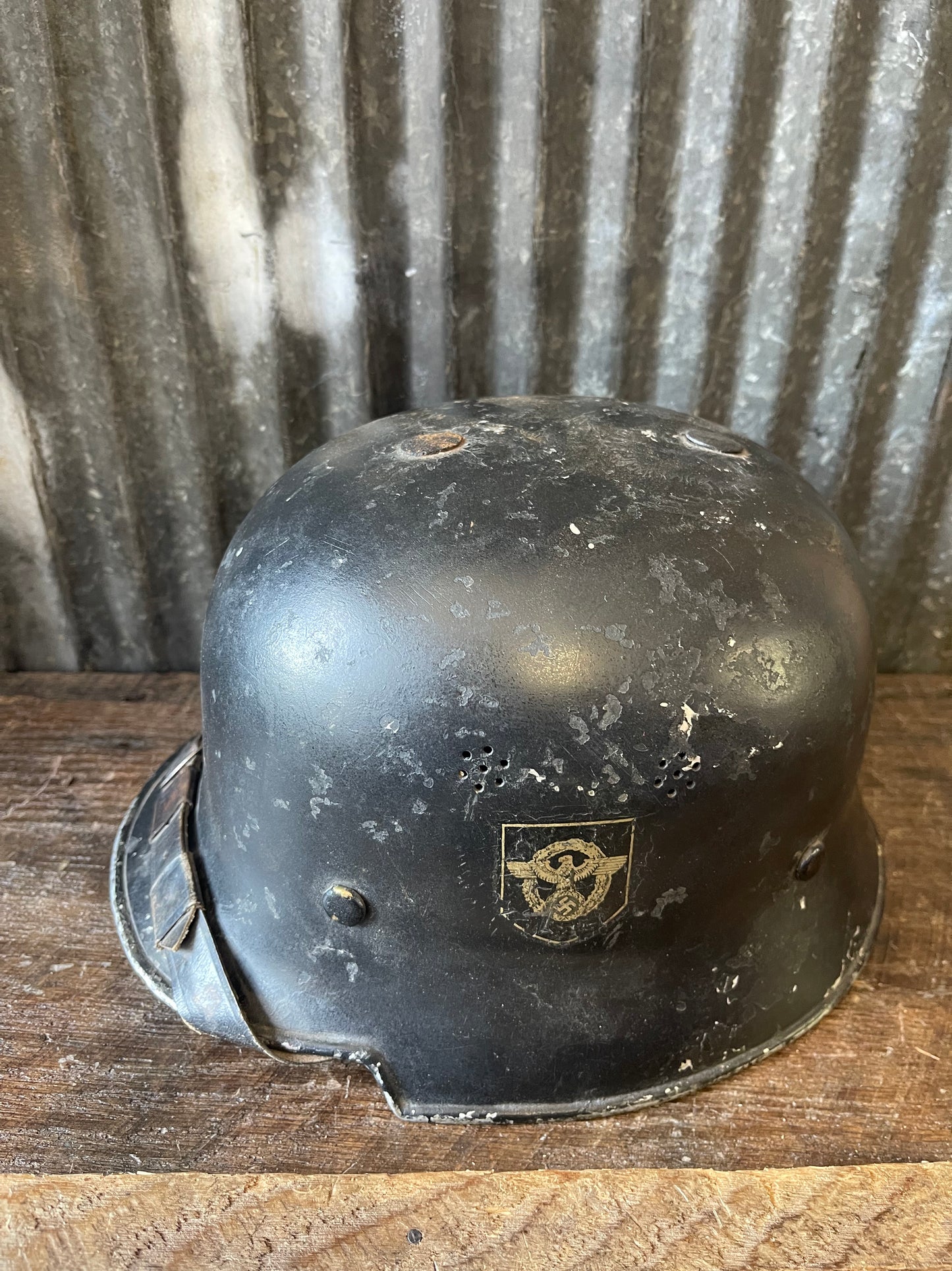 WWII German Fire Police (Feuerschutzpolizei) Aluminum Helmet – Complete with Original Liner