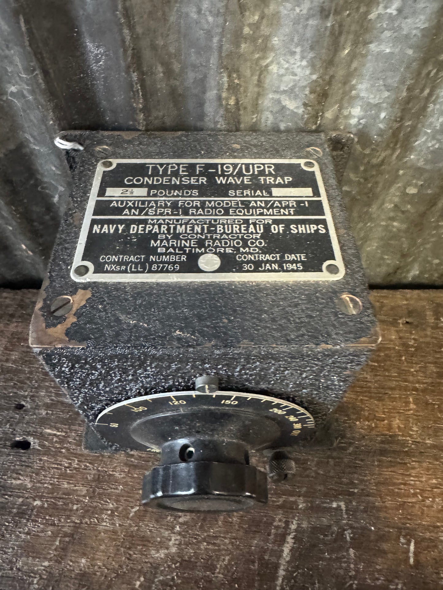 WWII Navy Type F-19/UPR Condenser Wave Trap – AN/APR-1 Radio Equipment