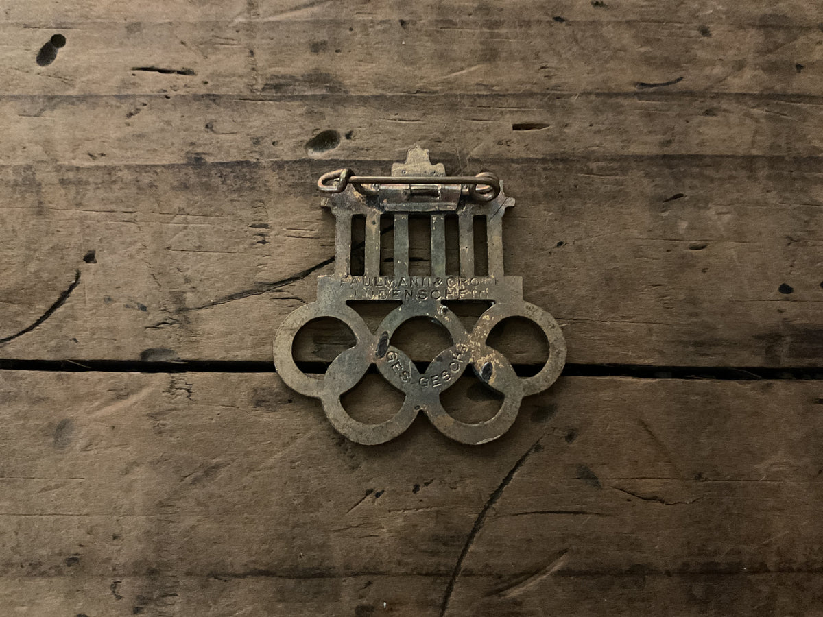 1936 Olympic Memorabilia Three-Piece Lot-Service Medal, Berlin Visitors Badge, & Rings Brooch