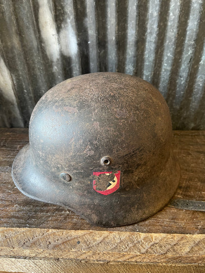 WWII German M35 Helmet – Original Liner Present – Decals Believed Added Postwar