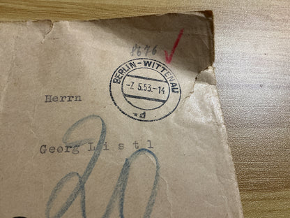 1953 German Deutsche Dienststelle WASt Wehrmacht Casualty Records Envelope-French Archive Stamp