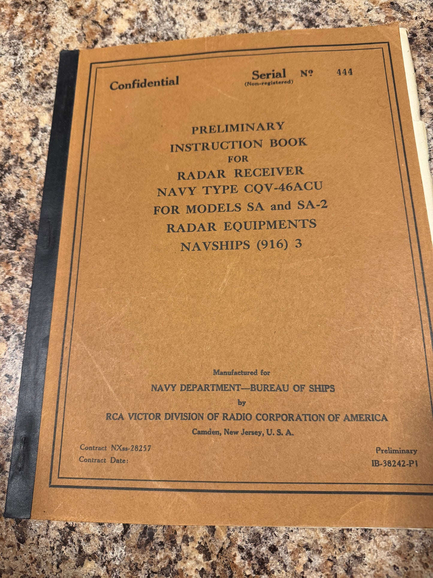 WWII U.S. Navy Radar Receiver CQV-46ACU Instruction Manual – NAVSHIPS 916(3) – For SA & SA-2 Radar – RCA Victor