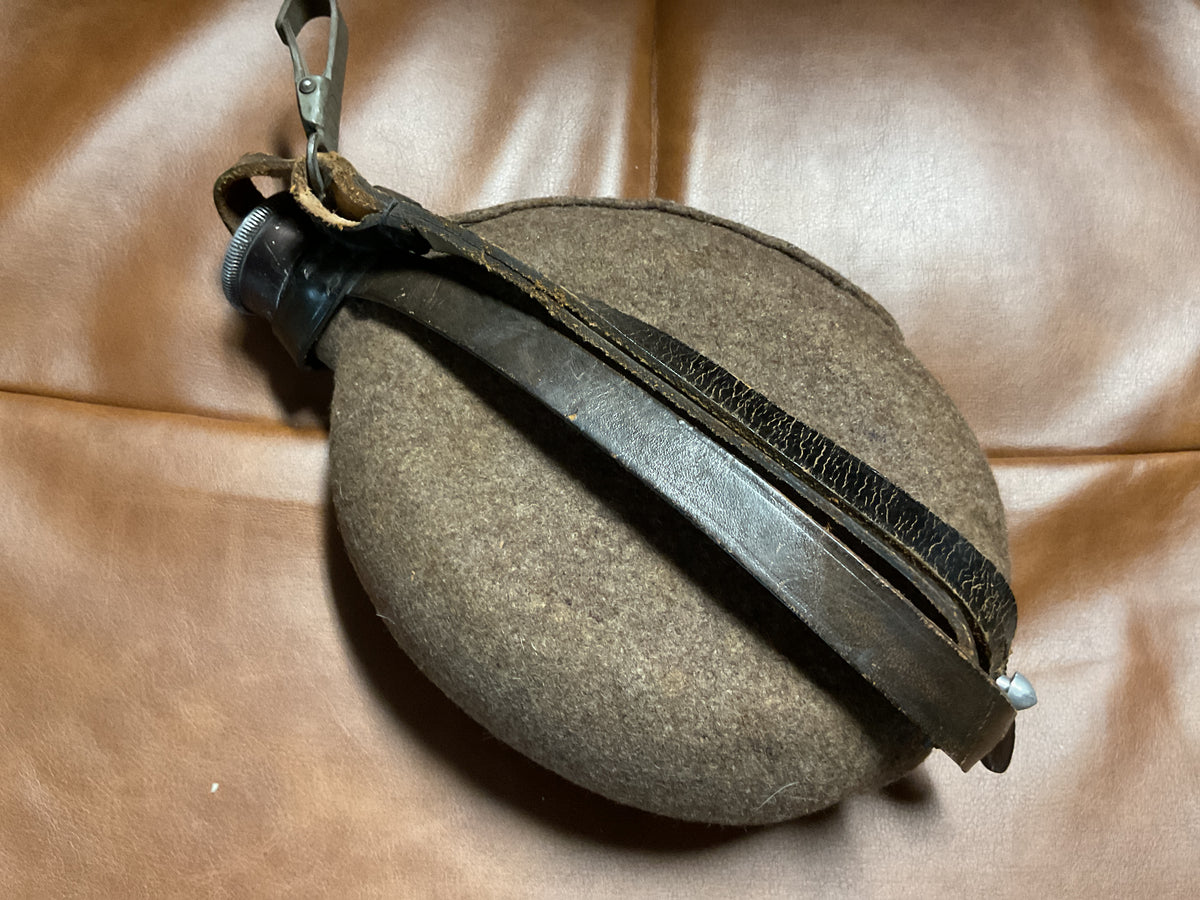Original WWII German HRE 1-Liter Gebirgsjager Labeflasche Canteen w/ Felt Cover and Strap-“Medical Mountain/Gebirgsjager”-Named “Rehelt”- “HRE 40”