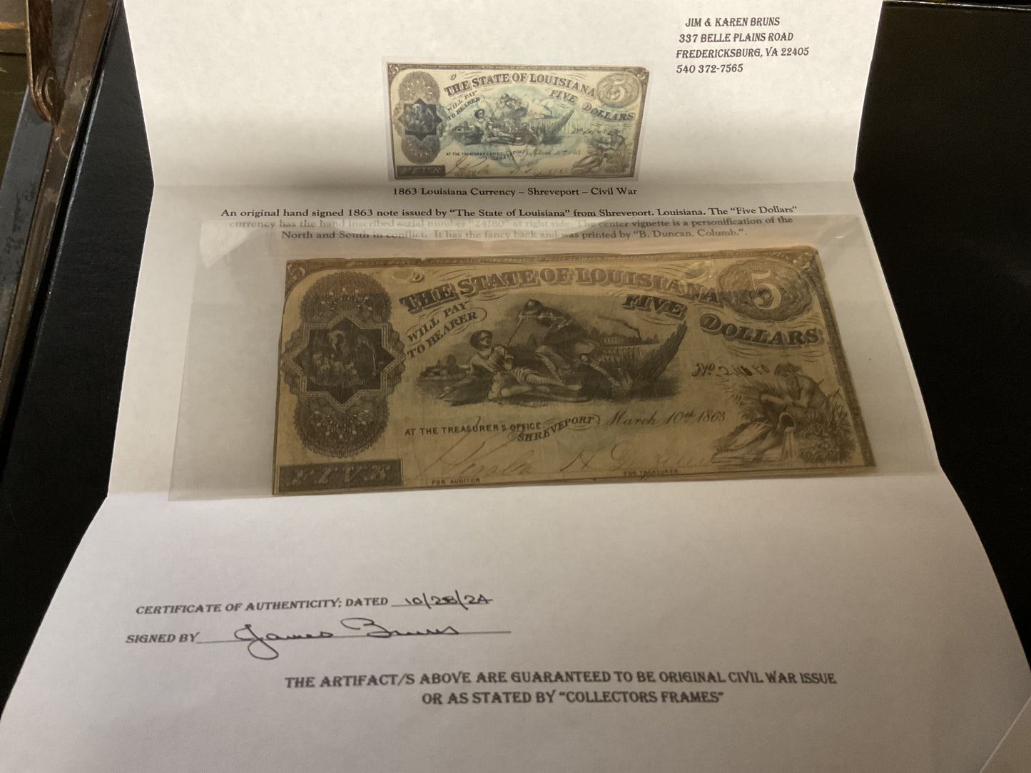 Confederate State of Louisiana Five Dollar Bill civil war