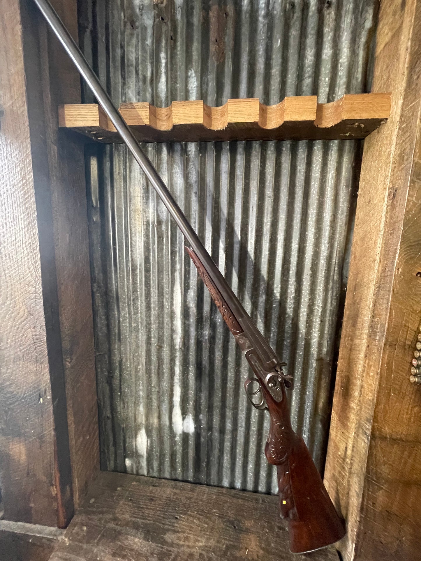 Belgian Wilmot 16 Gauge Side-by-Side Shotgun – Hand Carved Stock – Antique Double Barrel