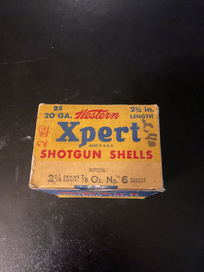 Vintage Western Xpert 20 Gauge Shotgun Shells — Full Box of 25