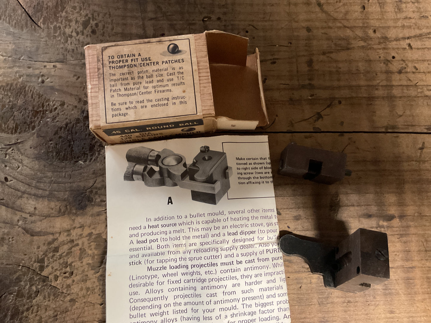 Vintage Thompson/Center .45 Cal Round Ball Single Cavity Bullet Mold w/ Original Box & Directions