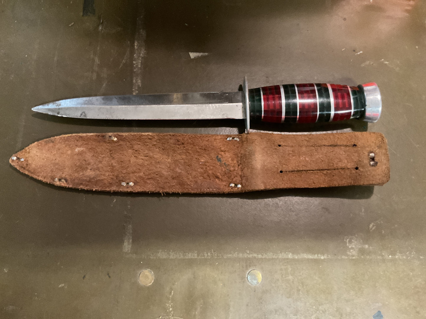 WWII Theatre Knife silver red green handle