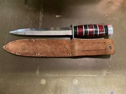 WWII Theatre Knife silver red green handle