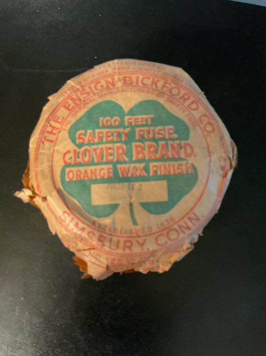 Vintage Ensign-Bickford Clover Brand Safety Fuse — 100 Ft Orange Wax Finish