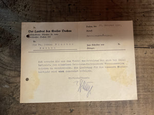 Original WWII German Dachau District Admin Letter-Petroleum Supply Notice-1942