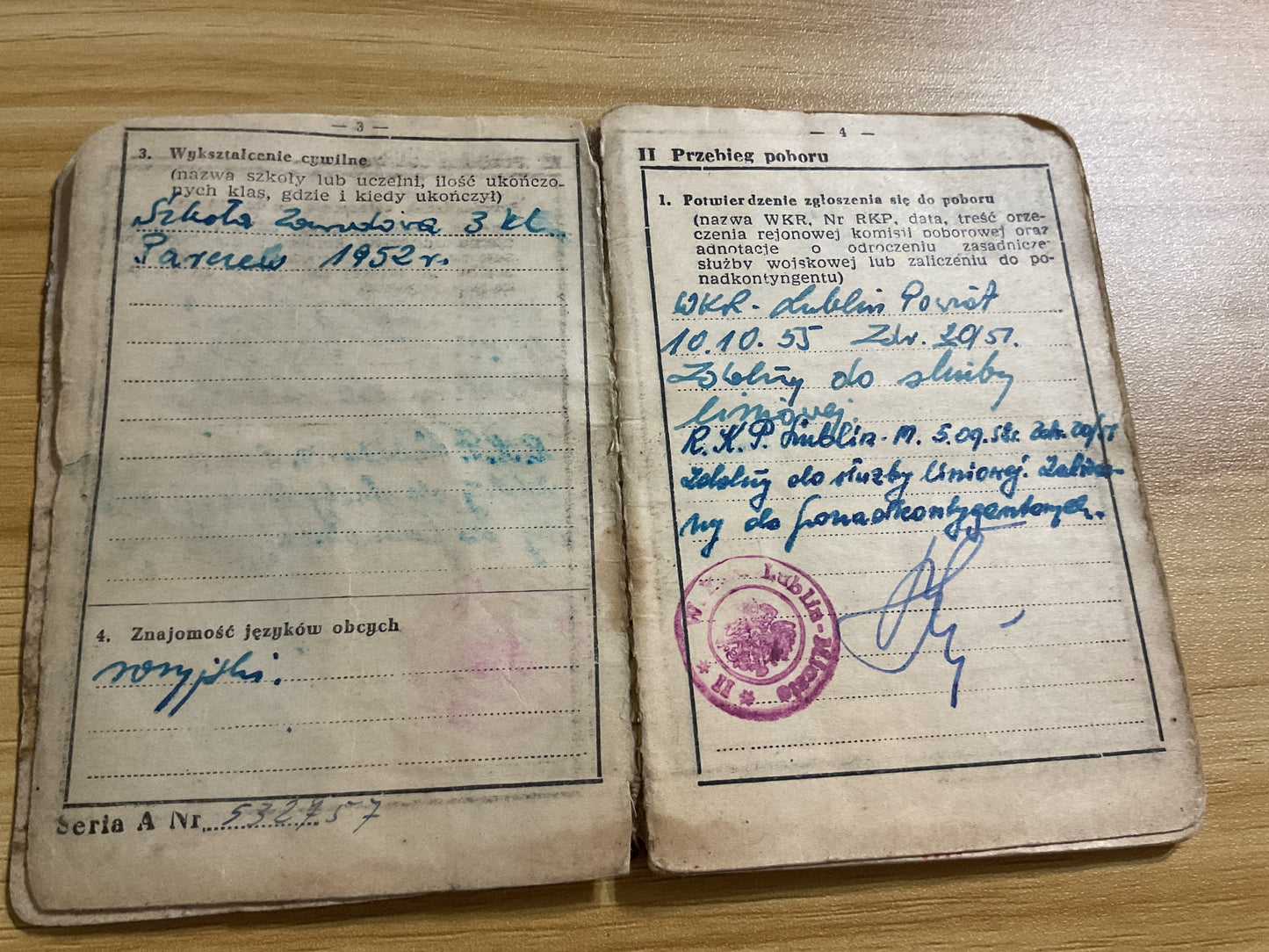 Original 1950’s Polish People’s Army Military Service Book w/ Sailor’s Photo and Extensive Entries & Stamps