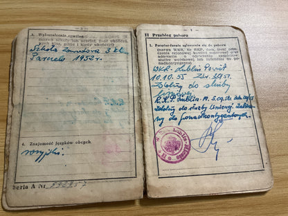 Original 1950’s Polish People’s Army Military Service Book w/ Sailor’s Photo and Extensive Entries & Stamps