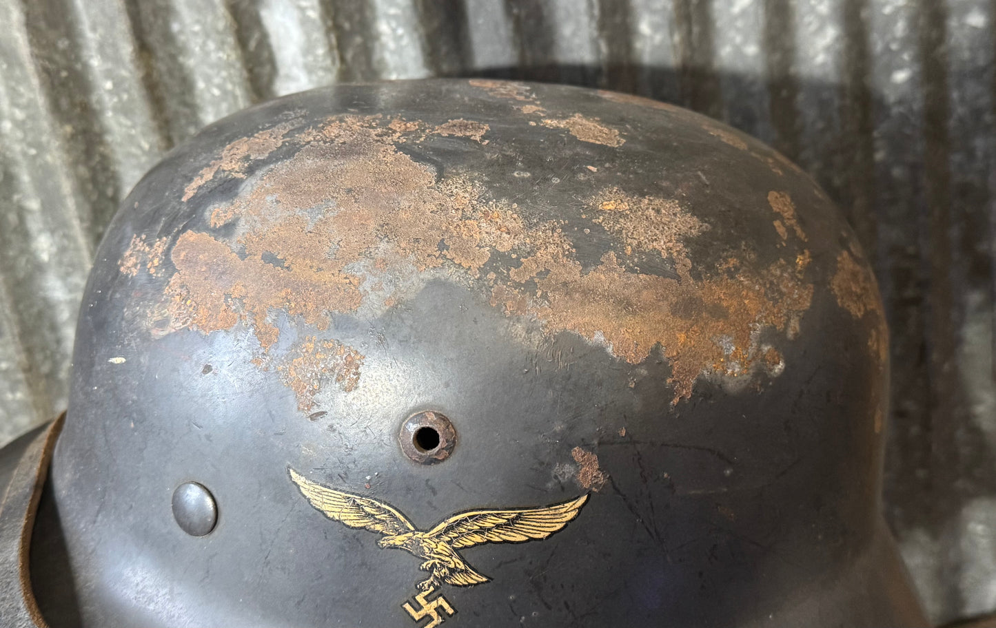 Original WWII German Luftwaffe Double Decal Steel Helmet – Untouched Combat-Worn Example