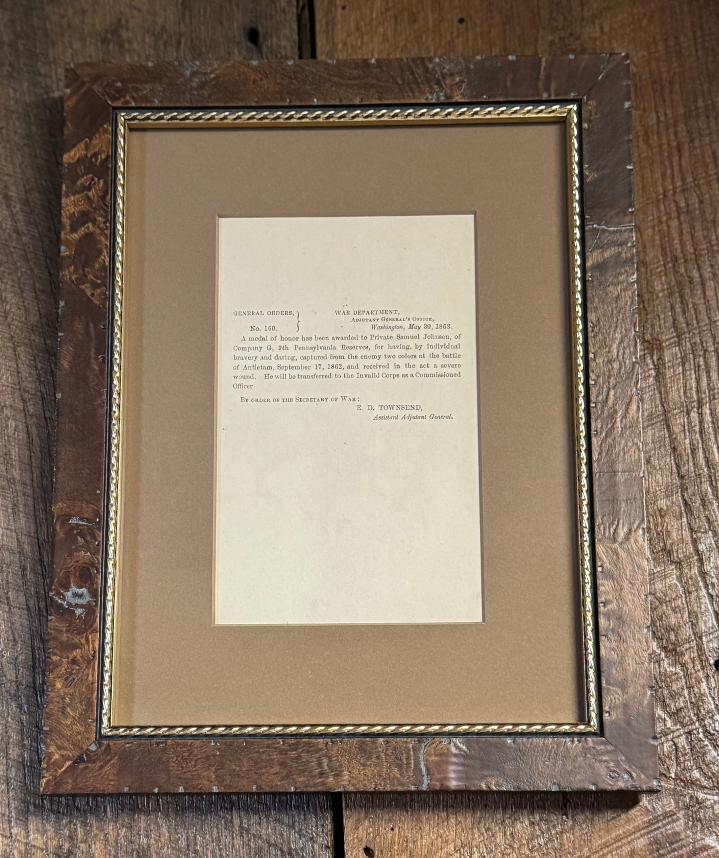 EARLY MEDAL OF HONOR Original General Order— PENNSYLVANIA HERO (ANTIETAM)