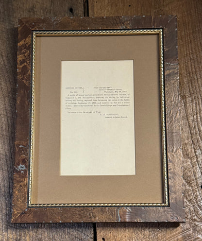 EARLY MEDAL OF HONOR Original General Order— PENNSYLVANIA HERO (ANTIETAM)