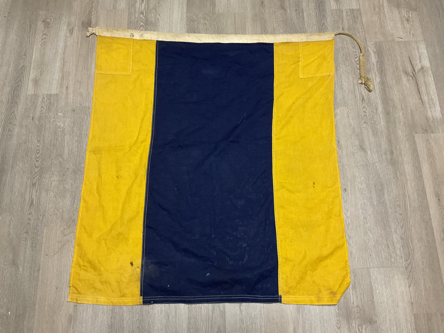 Vintage Maritime International Code Signal Flag-Letter “D”/Delta-Lg. Sewn Yellow & Blue Shipboard Flag