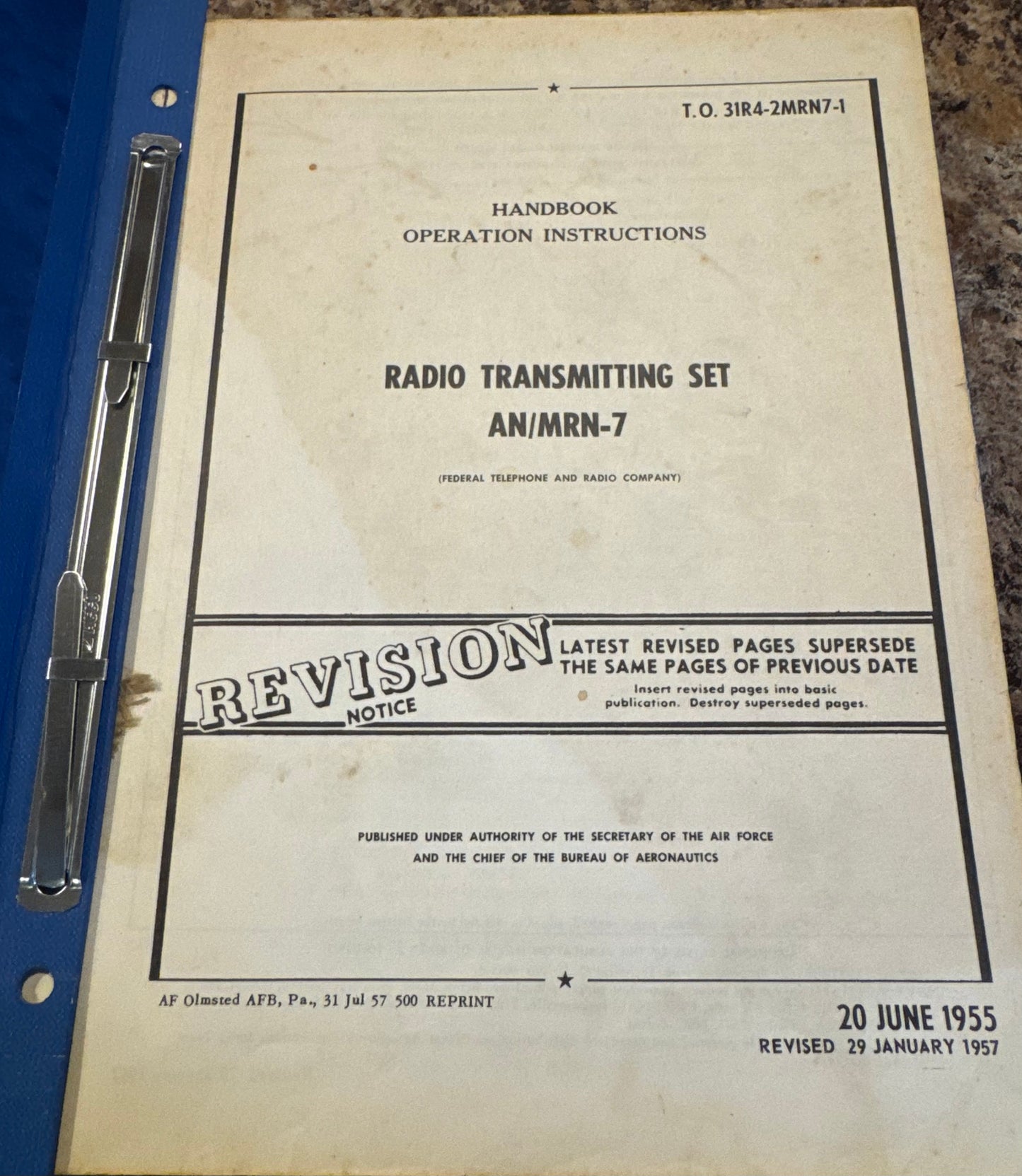 1955–57 U.S. Air Force AN/MRN-7 Radio Transmitting Set Technical Manual Binder