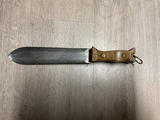 Antique Butcher Knife-Early 1900s Carbon Steel Blade-Wood Handle-Primitive Meat Cleaver Style Tool