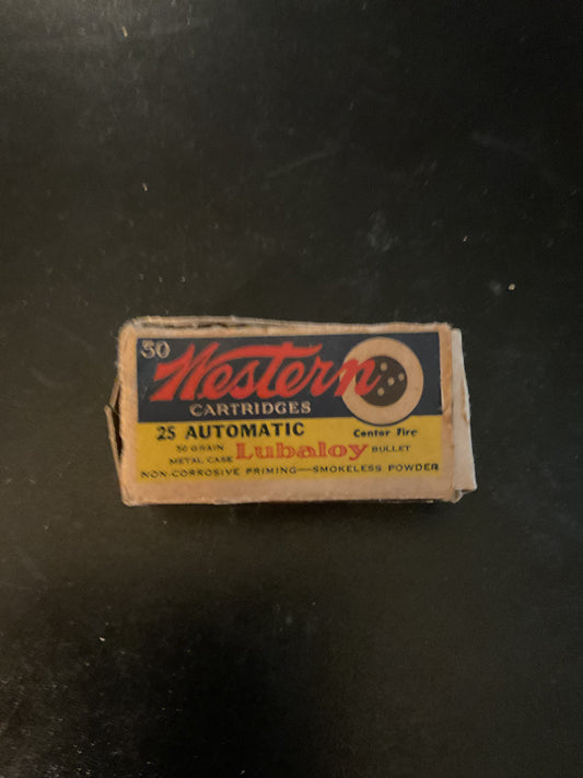 Vintage Western .25 Automatic Lubaloy Cartridges — Partial Box with Approx. 25 Rounds