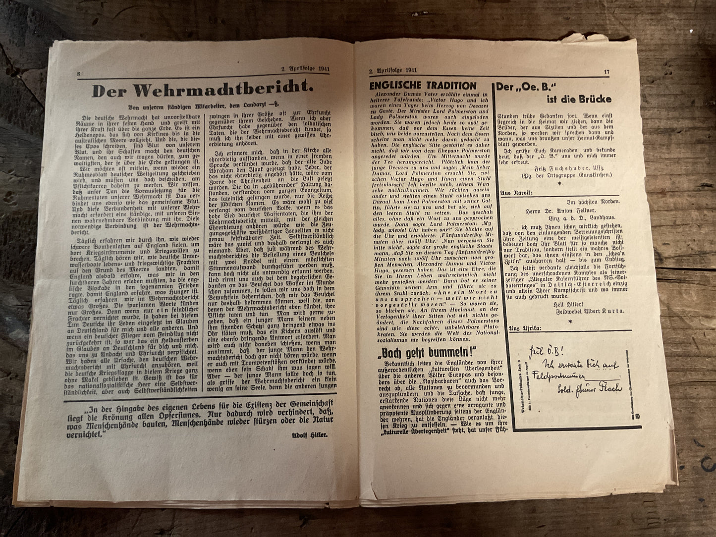 WWII German Propaganda Newspaper-Die O.E. Feldpost-Hitler’s Birthday Issue-2 April 1941 Issue