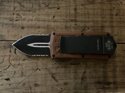 Microtech Exocet 157-2TA Tan Partial Serrated OTF Knife