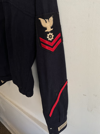 WWII U.S. Navy Dress Blue Jumper - Petty Officer Second Class Machinist’s Mate with Dragon Embroidery - Size Medium (Estimated)