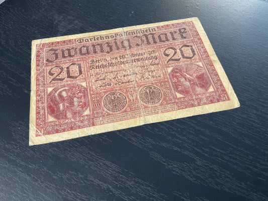 German Loan Receipt Note 20 Marks Feb 20, 1918
