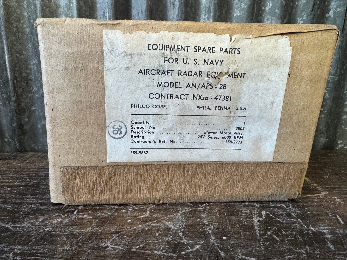 WWII U.S. Navy Radar Blower Motor Assembly – AN/APS-2B (NIB Sealed)