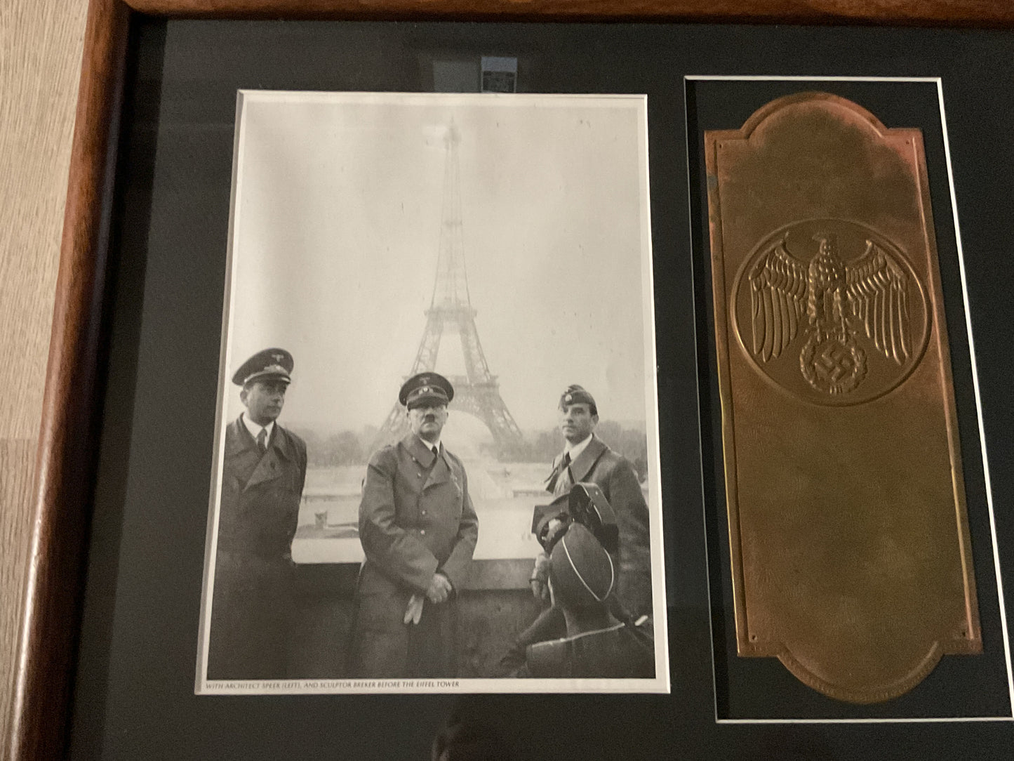 WWII German Third Reich Arno Breker Brass Door Plate Framed Historical Display
