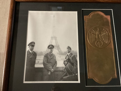 WWII German Third Reich Arno Breker Brass Door Plate Framed Historical Display