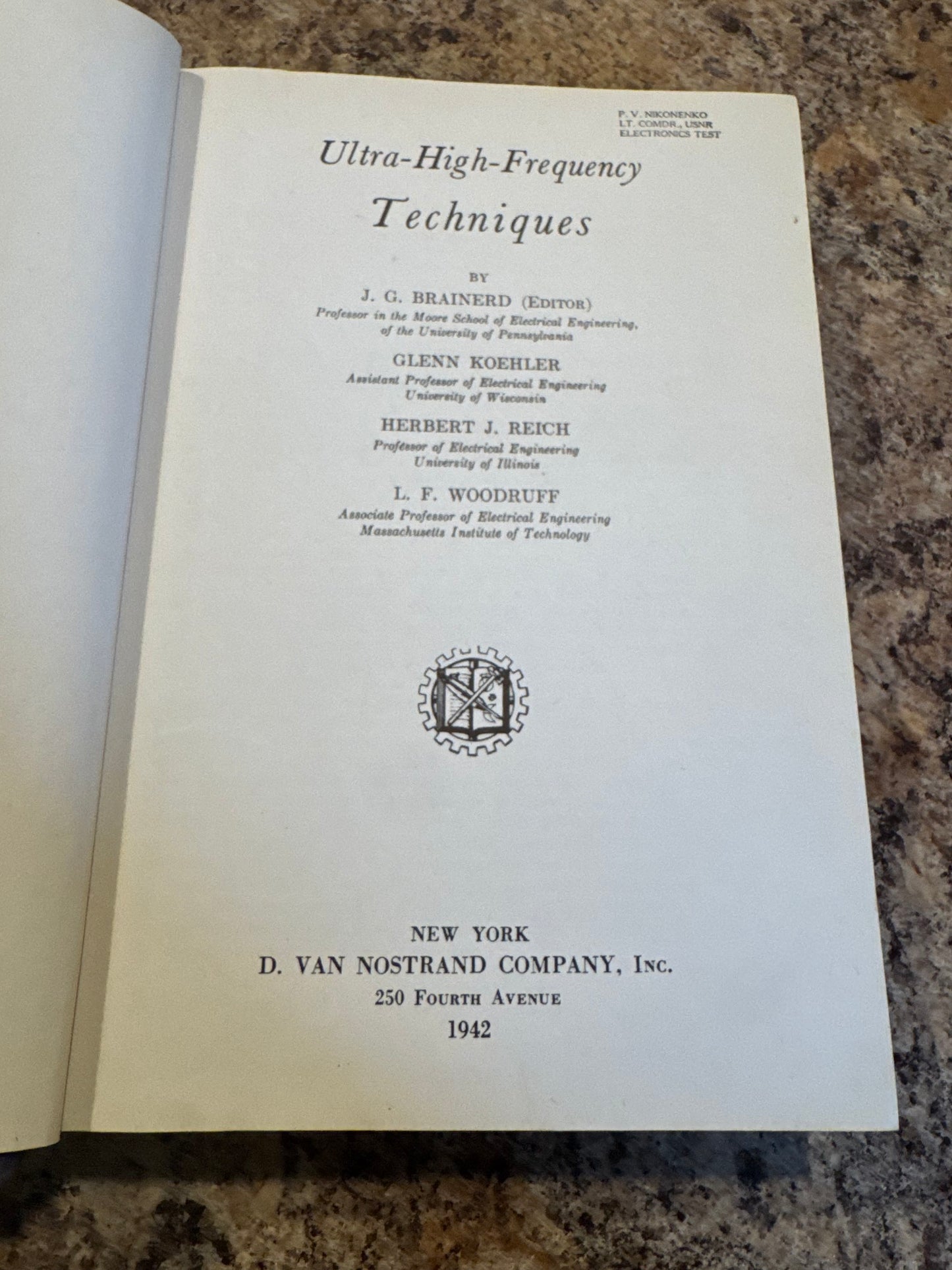 Original 1942 hardcover Ultra-High-Frequency Techniques by Brainerd