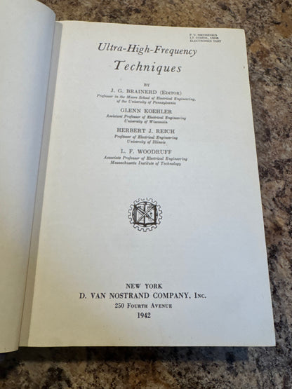 Original 1942 hardcover Ultra-High-Frequency Techniques by Brainerd