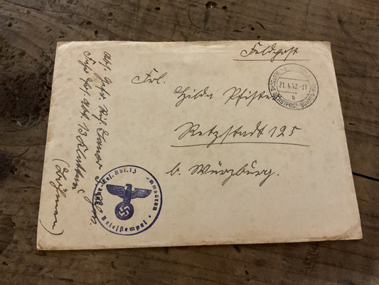 WWII German Feldpost Letter& Envelope-Artillery Replacement Battalion 13-April 1942